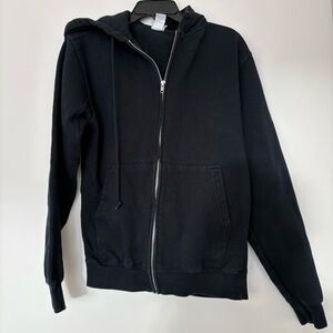 Unisex Black Zip Front Hoodie
